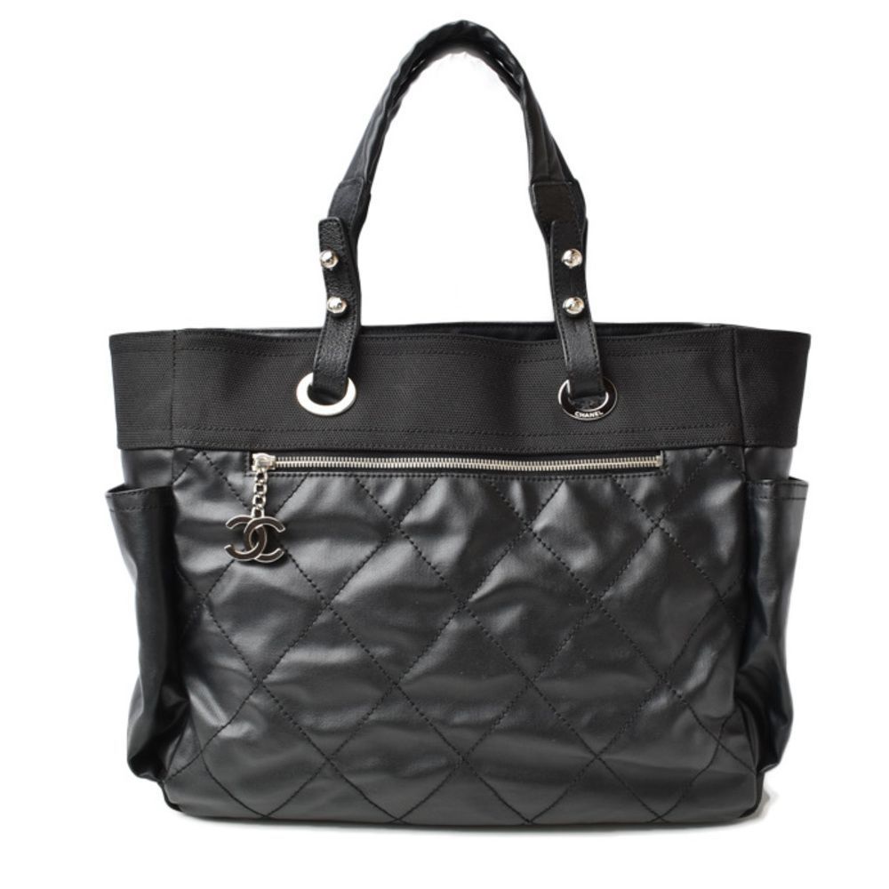 Chanel Boston Bag Nylon Canvas Quilting Shoulder Bag Black